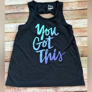 Old Navy Black Tank Top with Teal-to-Purple Gradient Script